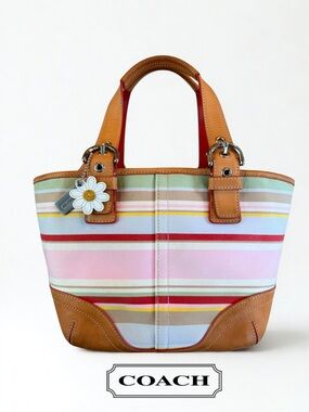 VNTG Coach Y2K Hampton Stripe Small Tote | Rare Pastel Multi-Color | Style 4434